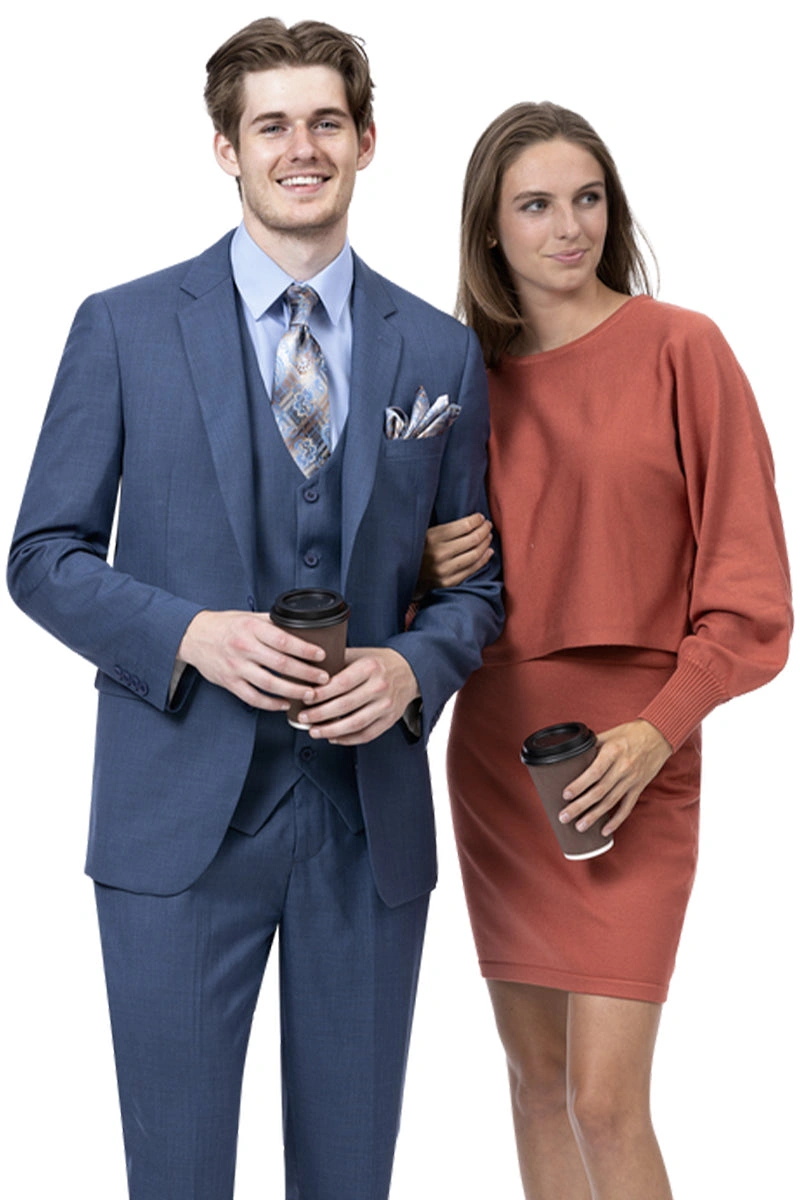 Tumma sininen Sharkskin-nahkaväki: Tyylikäs moderni istuvuus liiketoimintaan.